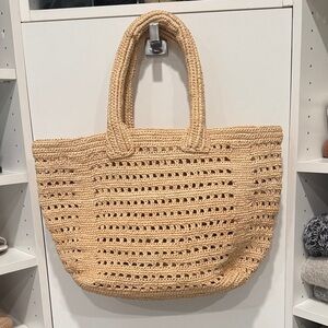 Chic Beige Crochet Tote Bag